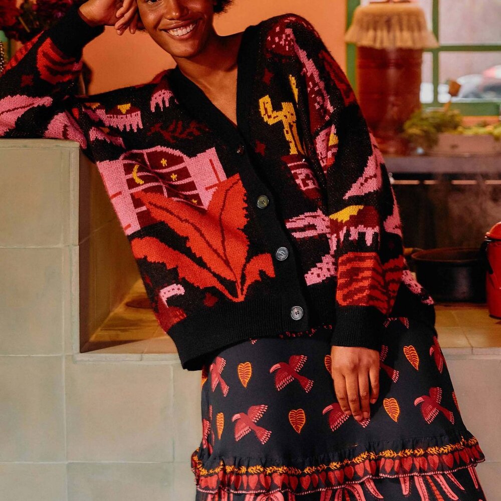Farm Rio MIXED BLACK PRINTS CARDIGAN